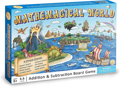 Mathemagical World - Addition & Subtraction Math Board Game for Kids, 2-4 players, Ages 5+ and Perfect for Homeschool, Kindergarten, Pre-k, and Gifted & Talented Prep
