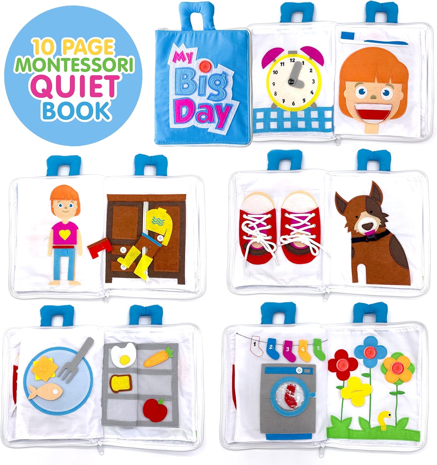 Curious Columbus Quiet Book Fabric Busy Book - Airplane Travel Toys for Kids - Montessori Toy Preschool Activity Books - Fun and Educational Fabric Book