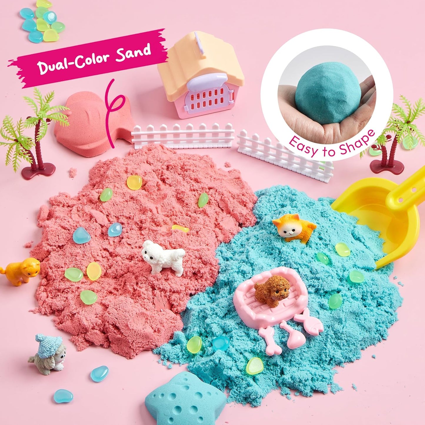 JOVA Klever Kits Dinosaurs Sensory Bin Toys for Toddlers with Glow in The Dark Dinosaurs, Sandbox with Lid Sand, Preschool Learning Activities Gifts for Boys Girls Age 3+