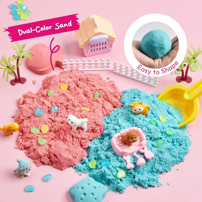 JOVA Klever Kits Dinosaurs Sensory Bin Toys for Toddlers with Glow in The Dark Dinosaurs, Sandbox with Lid Sand, Preschool Learning Activities Gifts for Boys Girls Age 3+