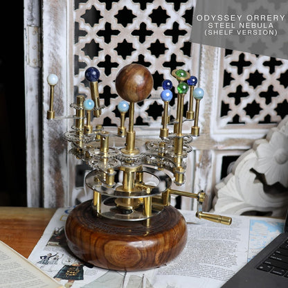 Luxury Vintage Brass Orrery – Exquisite Brass Planetary Gear Mechanism | Astronomical Desk Ornament | Solar System Model (8" Mercury, Venus, Earth, Mars, Uranus & Moons)