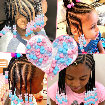 90PCS Heart Hair Beads for Braids Blue Pink Loc Dreadlock Valentine's Day Bead Accessories Purple Cute Acrylic Heart Shape Beads for Kids Girls