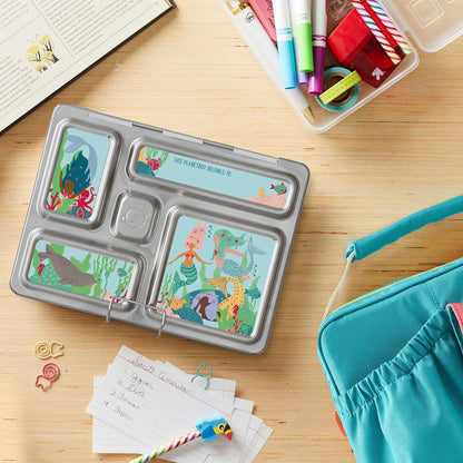 PlanetBox Rover Stainless Steel Bento Box Style Lunch Box Kit for Youth with 5 Compartments – Butterflies Edition includes Insulated Lunch Bag, Leakproof Food Containers & Matching Magnets