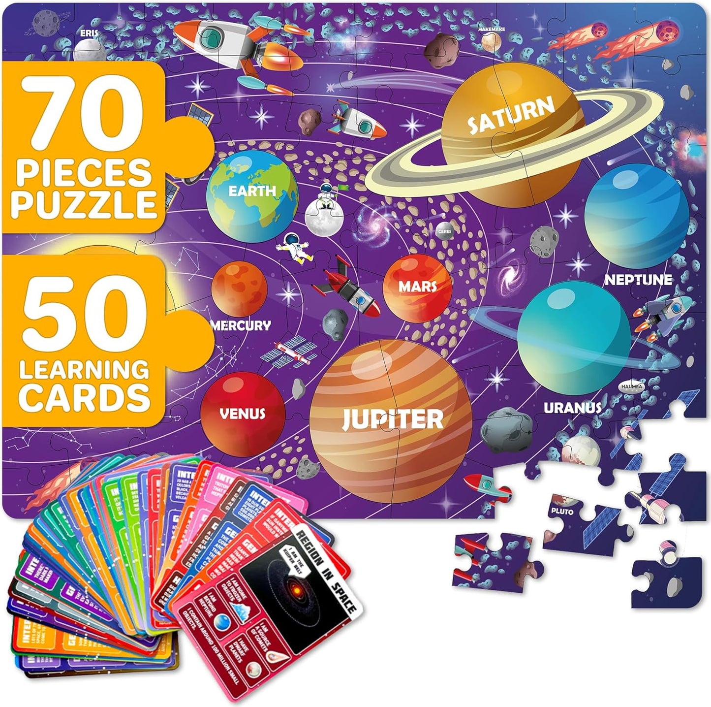 United States Puzzles for Kids Ages 4-6 - 70 Pcs USA Map Kids Puzzle with 50 Cards 400+ USA Facts - State & Capitals Floor Jigsaw Puzzles for Children 6-8 - Educational Toys Gift for Boys Girls