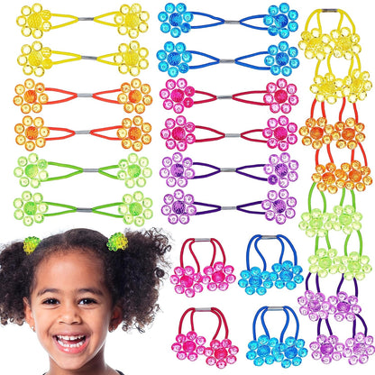 20pc Ponytailers Balls Elastics 18mm Round Opaque Multicolored Twin Beads Bauble Holders Toddler Kids Braiding Styling
