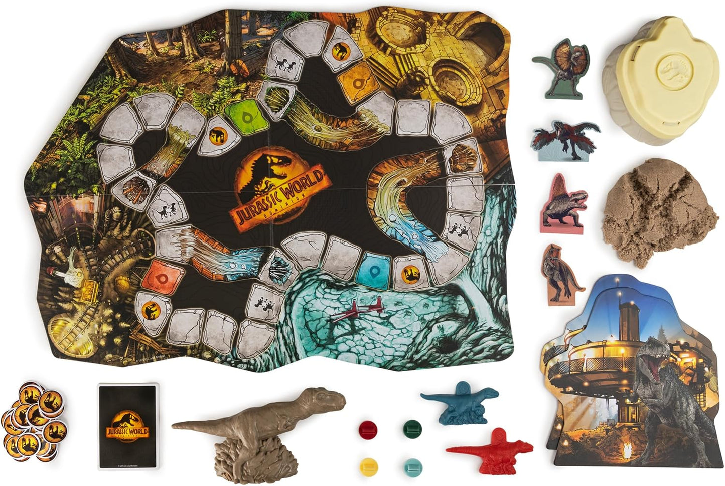 Spin Master Games, Jurassic World Dominion, Stomp N’ Smash Board Game with Kinetic Sand, Jurassic Park Sensory Dinosaur Toy, Creative Kids Activity, 2-4 Players, for Ages 5 & Up