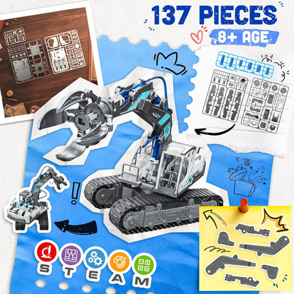 SMILESSKIDDO Science Kits for Kids Age 8-12 - 137 Pcs STEM Toys for Ages 8-13 with Hydraulic Grab, Teen Boys Gift Ideas Crane Toy, Teenage Engineering Kit Construction Vehicle Toys