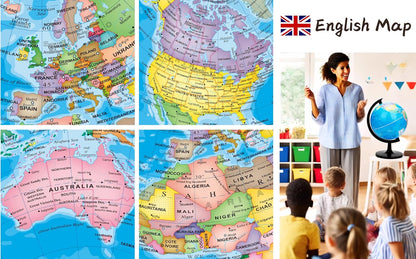 Exerz 8" World Globe - Political Map Educational- Self Assembled School Globe
