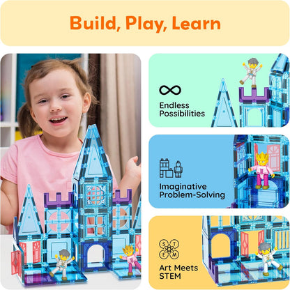 PicassoTiles Magnetic Building Block Set Geometry Shape Magnet Tiles Construction Toy STEM Learning Kit Educational Playset Playboard Pretend Play Stacking Blocks Child Brain Development PT16