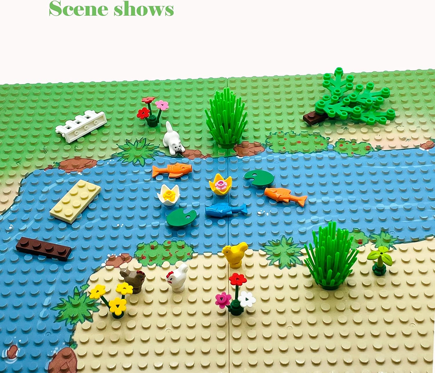 6 Pack Grassland Rivers Pattern Baseplate 10" x 10" - Building Brick Base Plate Tight Fit with Major Brands for City Roads Building Blocks Kids Toy (2 Straight + 4 Curve)