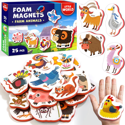Little World Large Set of Safe and Durable Fridge Magnets for Toddlers 1-3 | Foam Refrigerator Magnets for Kids with Gift Box | Waterproof, Non-Toxic Cars & Vehicles Magnets for Children and Babies 1+