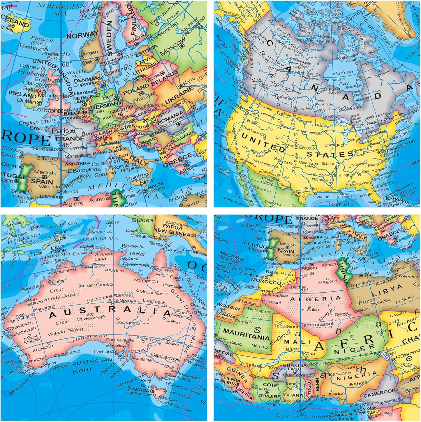 Political Globe Dia 5.5-inch / 14cm- Educational/Geographic - Stainless Steel Arc and Base - School, Home, and Office