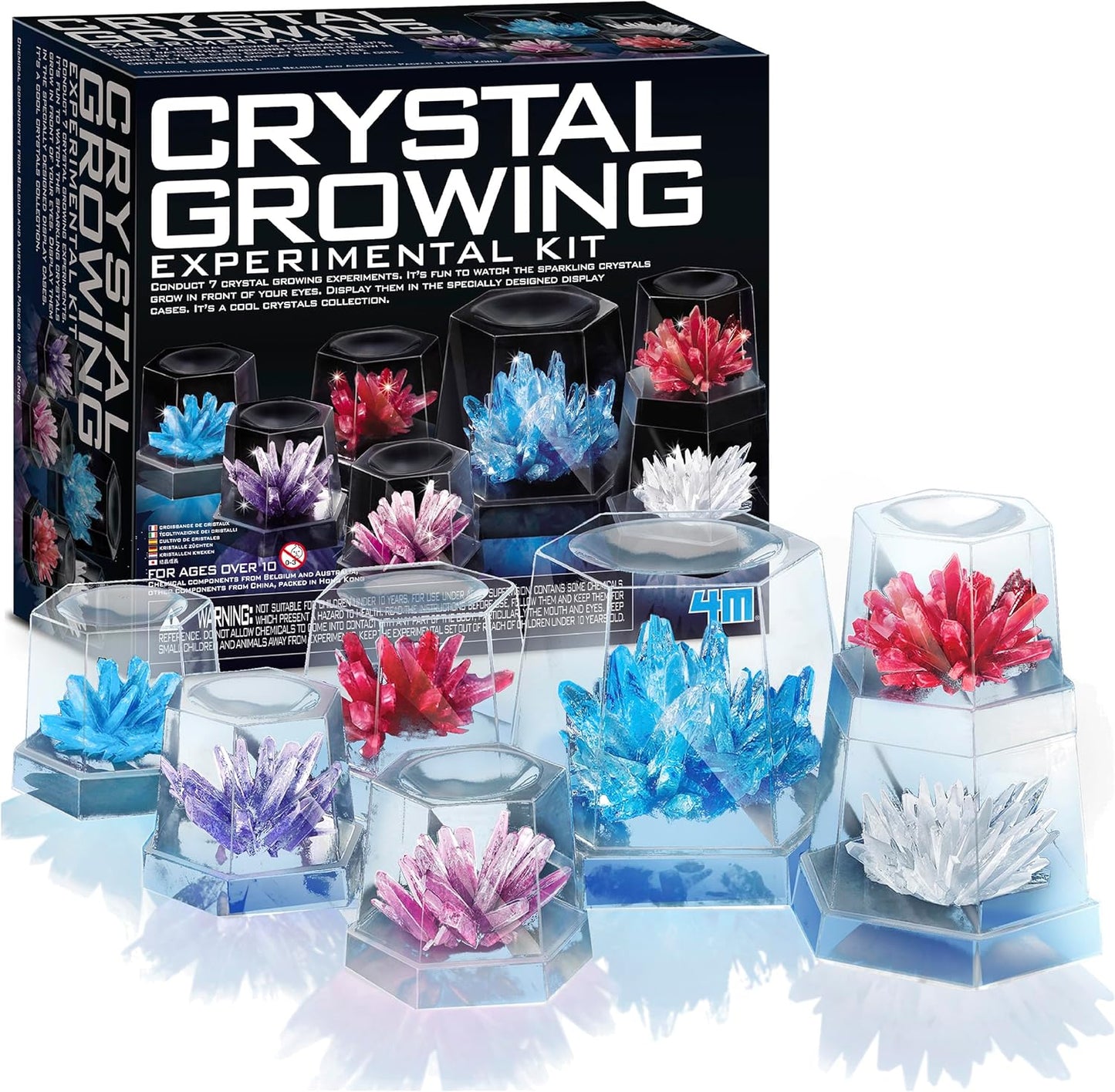 4M Crystal Growing Science Kit - 3 Colored Crystals - Easy DIY STEM Toys Lab Experiment Specimens, A Great Educational Gift for Kids & Teens, Boys & Girls Ages 10+