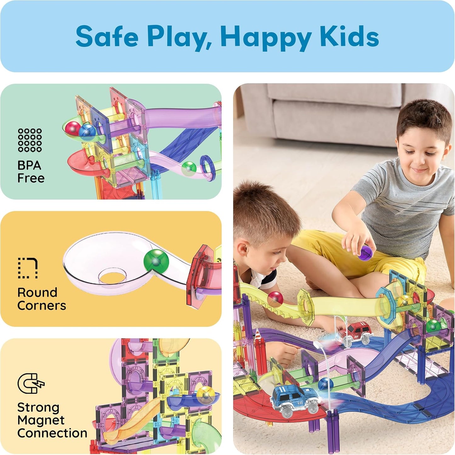 PicassoTiles 121pc Magnetic Tile Race Track Marble Run Magnet Tiles 3-in-1 Playset Car Racing Construction Set STEM Learning Early Education Building Toy Cars for School Toddlers Boys Girls Ages 3+