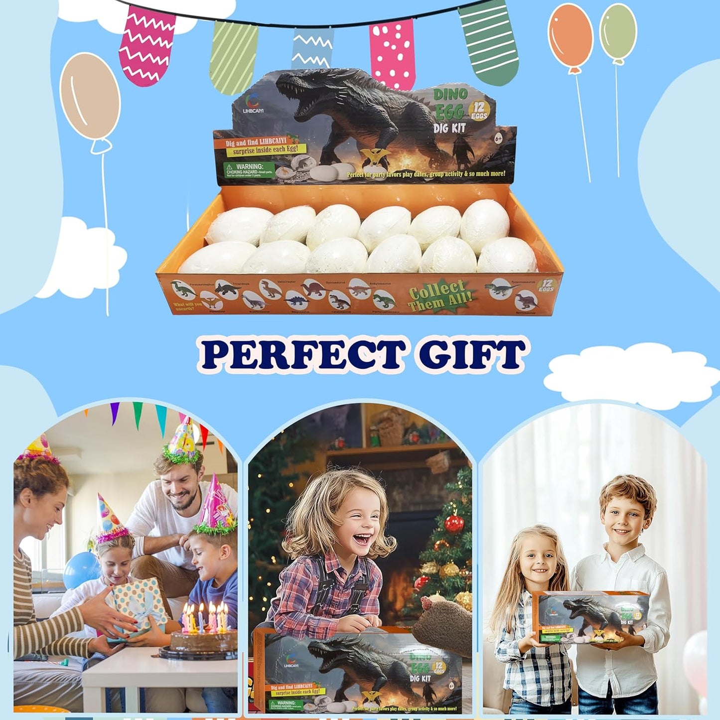 Dino Eggs Dig Kit 12Pcs Dinosaur Excavation Bricks Toys Archaeology Science STEM Experiments Toy Egg Hunt Party Gift for Kids 6-12 Years Old and Up Boys Girls