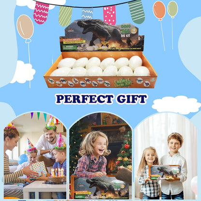 Dino Eggs Dig Kit 12Pcs Dinosaur Excavation Bricks Toys Archaeology Science STEM Experiments Toy Egg Hunt Party Gift for Kids 6-12 Years Old and Up Boys Girls