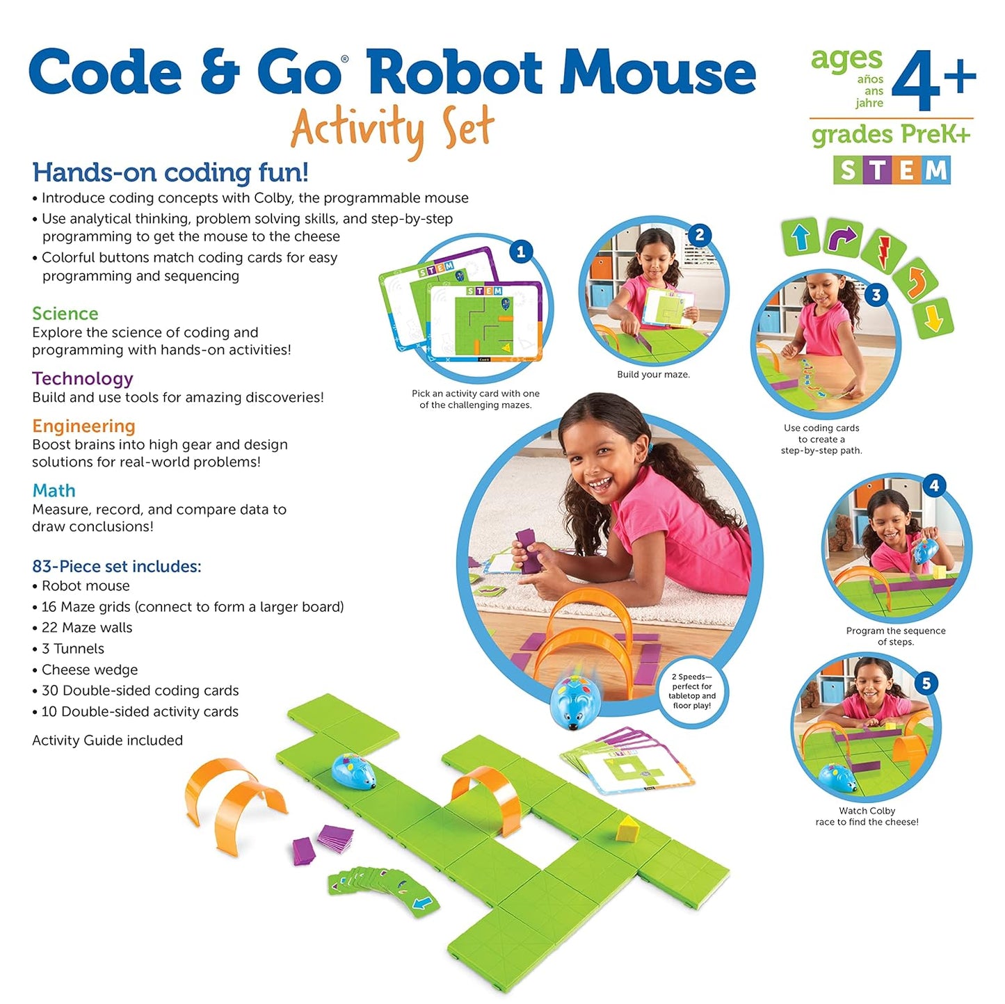 Learning Resources Code & Go┬« Robot Mouse Activity Set, ScreenΓÇæFree Coding Robot Toy, Early Programming for Kids Ages 4+, STEM Robotics Kit