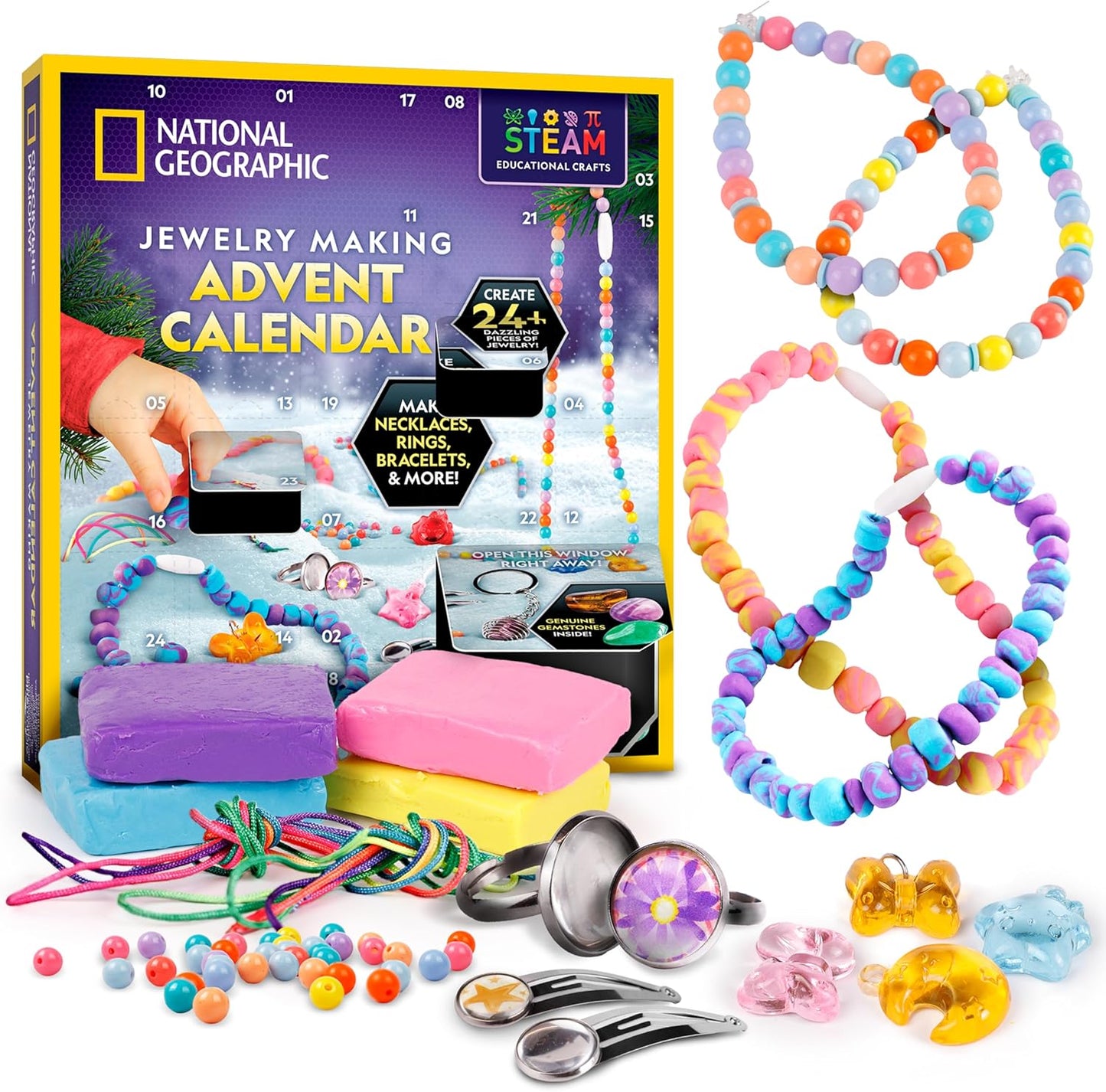 NATIONAL GEOGRAPHIC 2026 Gemstone Advent Calendar - Countdown Calendar for Kids with 24 Gems to Open Each Day, Complete Rock Collection with Mini Gemstone Dig Kit