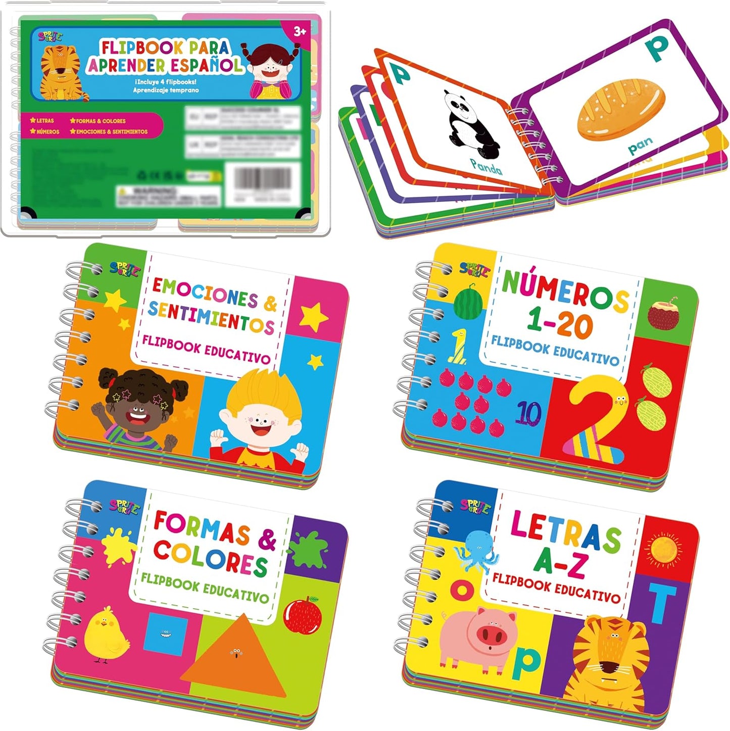 4 Preschool Learning Flipbooks, 96PCS Double Sided Printed Cards Set, Alphabet Letter A-Z, Number 1-20, Feelings and Emotions, Shapes and Colors Mini Board Books Set Early Educational Tool for Kids