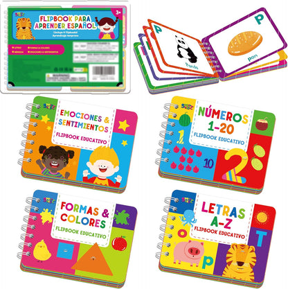4 Preschool Learning Flipbooks, 96PCS Double Sided Printed Cards Set, Alphabet Letter A-Z, Number 1-20, Feelings and Emotions, Shapes and Colors Mini Board Books Set Early Educational Tool for Kids