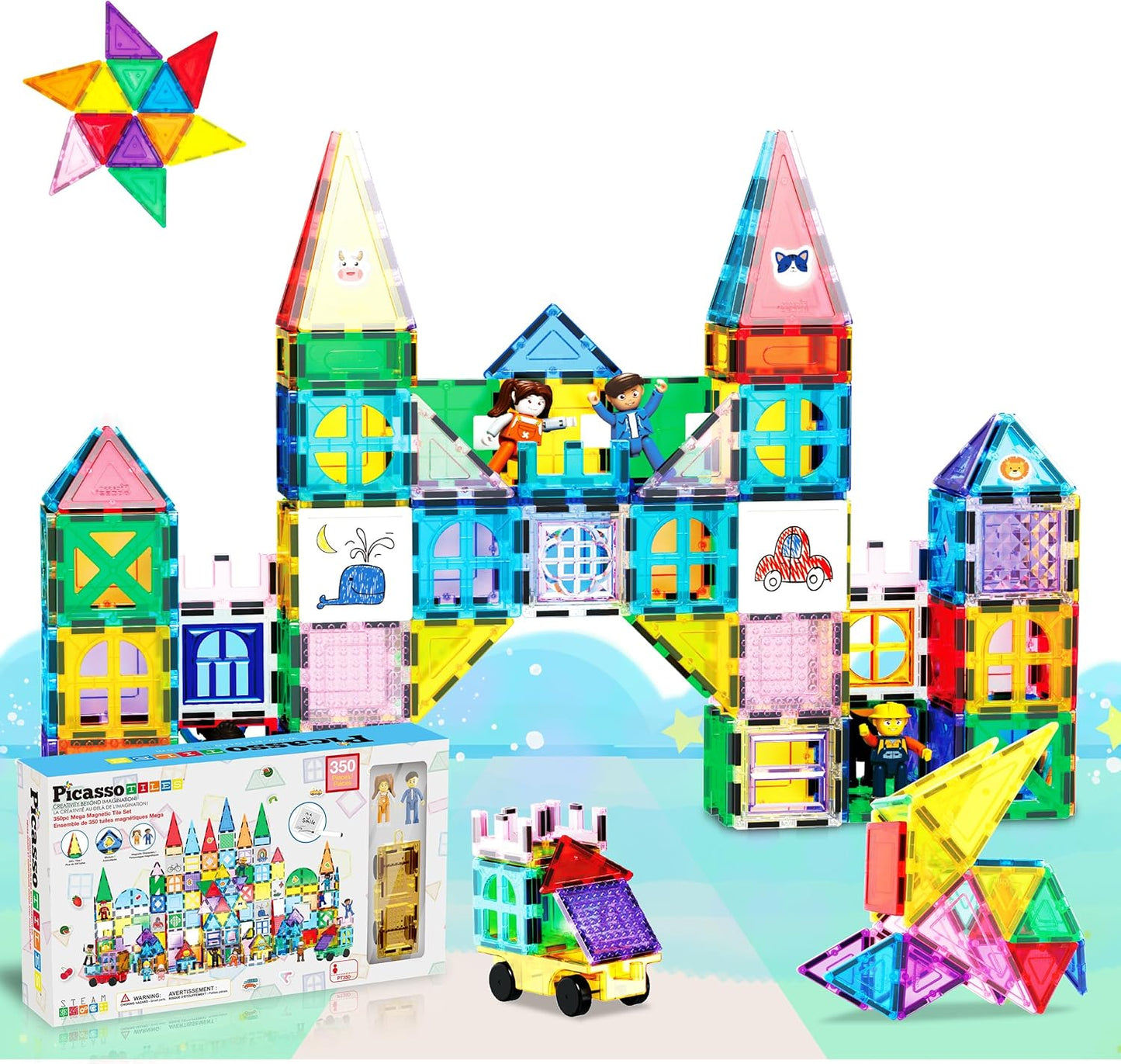 PicassoTiles 101 PCs Magnetic Tiles Building Block with Storage Case Included Bold Colors Travel Carry Case Construction Set for Boys & Girls Great Gift Preschool Kindergarten Montessori Playing Toys