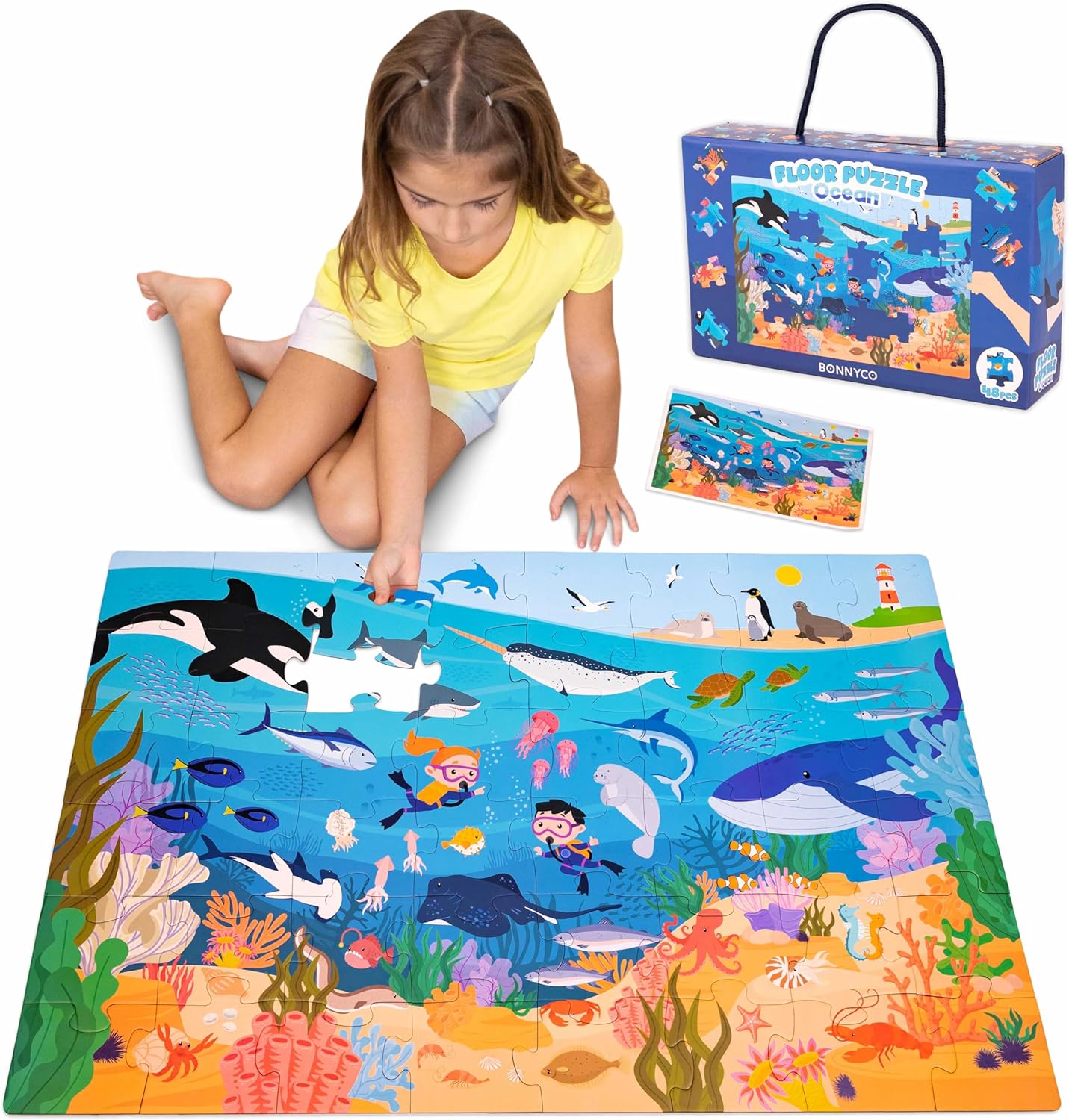 BONNYCO Giant Floor Puzzles for Kids of Jungle Animals with 48 Large Pieces. Safari Jumbo Puzzle 36.2 x 24.4 in, Gifts for Boys and Girls, Educational Kids Toys Ages 2-8