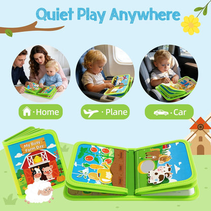 AMOSTING Montessori Busy Book for Toddlers 1-3, Busy Board Activities, Fine Motor Skills & Sensory Play, Farm Quiet Book, Travel Toy for Kids