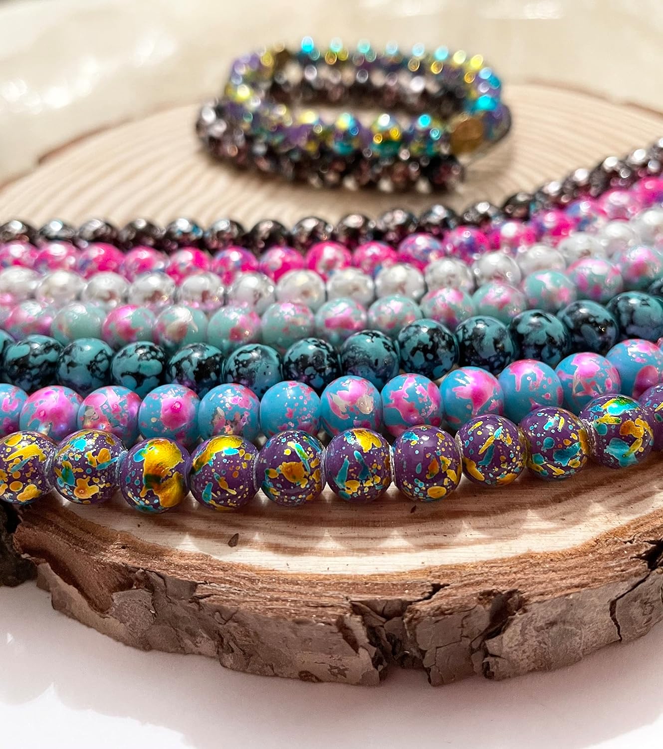 8mm Glass Beads Round Bulk for Bracelet, Glow in Dark Beads, DIY Jewelry Windchime Suncatcher Party Supplies, 300 pcs