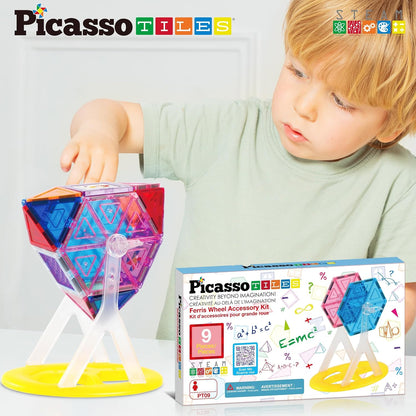 PicassoTiles 101 Piece Magnetic Tile Building Blocks Set with Durable Storage Bag STEM Educational Construction Magnet Toy Kit for Toddlers Preschool Kids Boys Girls Age 3 Plus Indoor Learning PT06