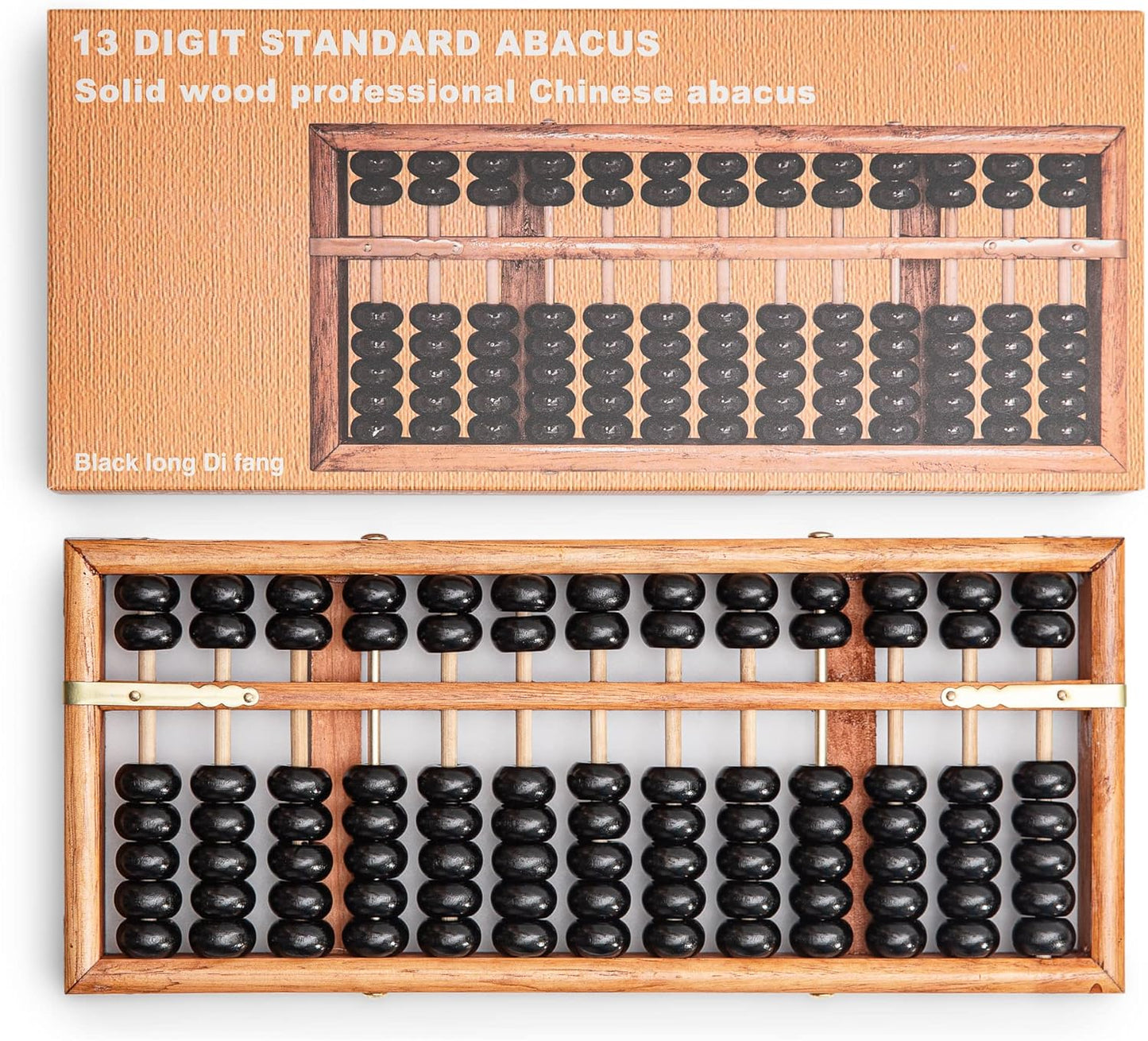 Black long Di fang Digital Standard Abacus-28.5cm-Professional 13-Column Soroban Calculator (Functional and Educational Tool) Vintage-Style Chinese Wooden Abacus.