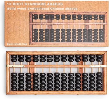 Black long Di fang Digital Standard Abacus-28.5cm-Professional 13-Column Soroban Calculator (Functional and Educational Tool) Vintage-Style Chinese Wooden Abacus.