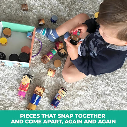16-Piece Multiracial Magnetic Friends Play Set, Wooden Diversity Building Blocks for Kids, Multicultural Dolls for Creative Play & SEL Development – Ages 1+