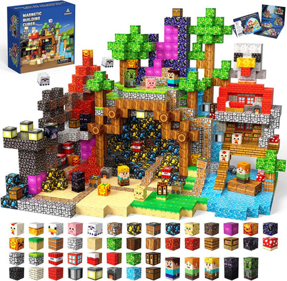 Magnetic Blocks Toys for Kids, 100 PCS Building Blocks Cubes, Stacking Magnetic Tiles Toys for Kids Toddlers Boys Girls Ages 3 4 5 6 7 8-12 Birthday Gifts Party Supplies (Underworld)