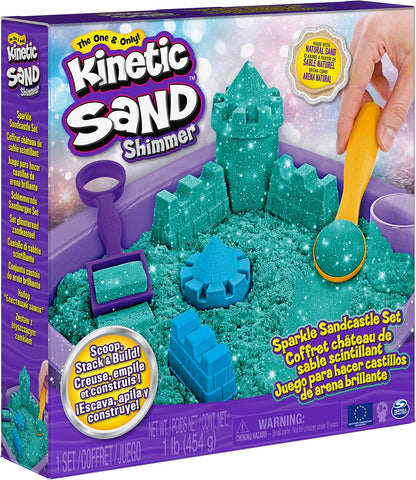 Kinetic Sand | Shimmer Sand Castle | Kinetic Sand 454g | Magic Sand | Pink Glitter Coloured Sand | 3 Accessories and Tray Included | Toys for Boys and Girls 3 Years