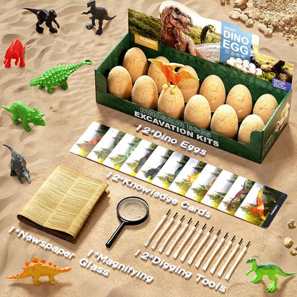 24 Dinosaur Eggs Dig Kit Toys for Kids, Dinosaur Eggs Excavation Kit with Magnifier, Easter Basket Stuffers, Science STEM Birthday Party Favors Gifts for Boys Girls Age 3 4 5 6 7 8 9 10 + Years Old