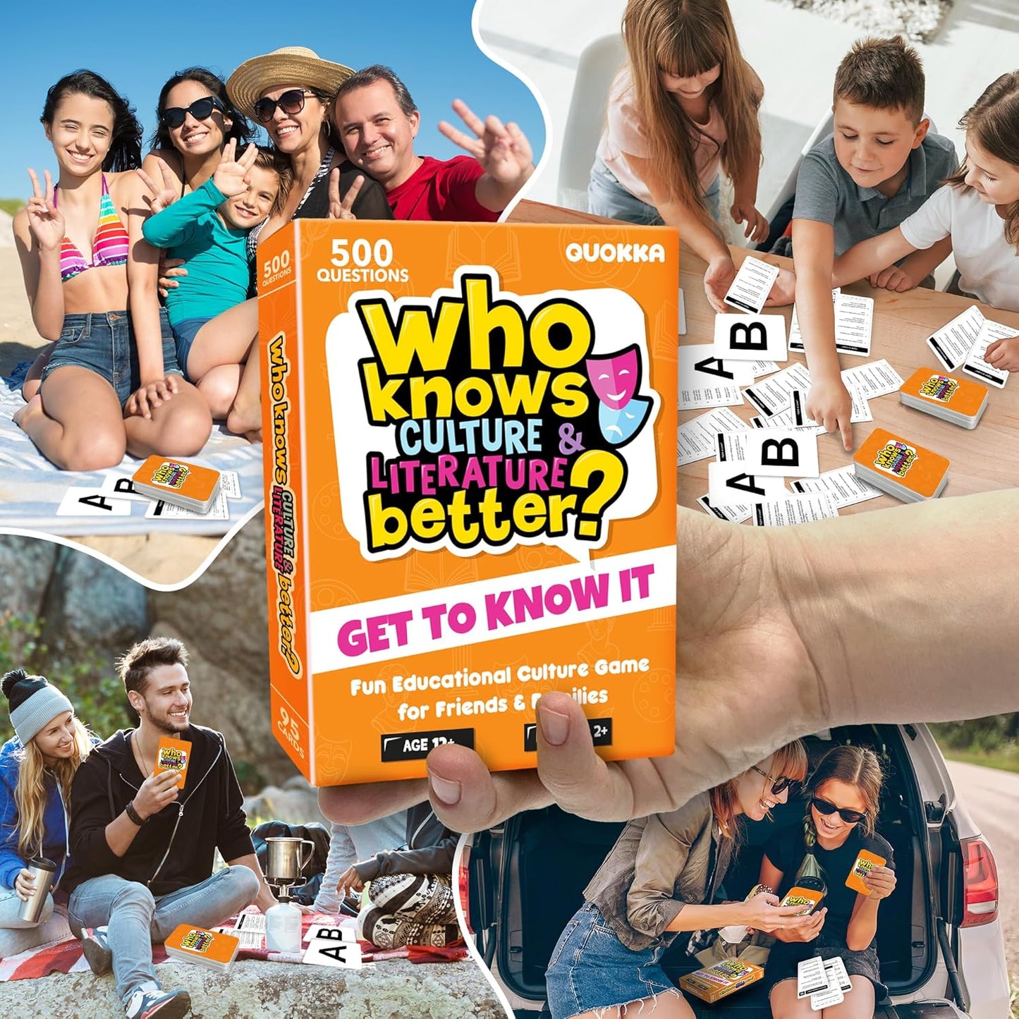 QUOKKA Board Games for Kids 8-12 and Family - Set of 4 Who Knows It Better? - 2000+ Questions Across Biology, Culture, STEM and Math - Educational Trivia Cards for Learning and Game Night