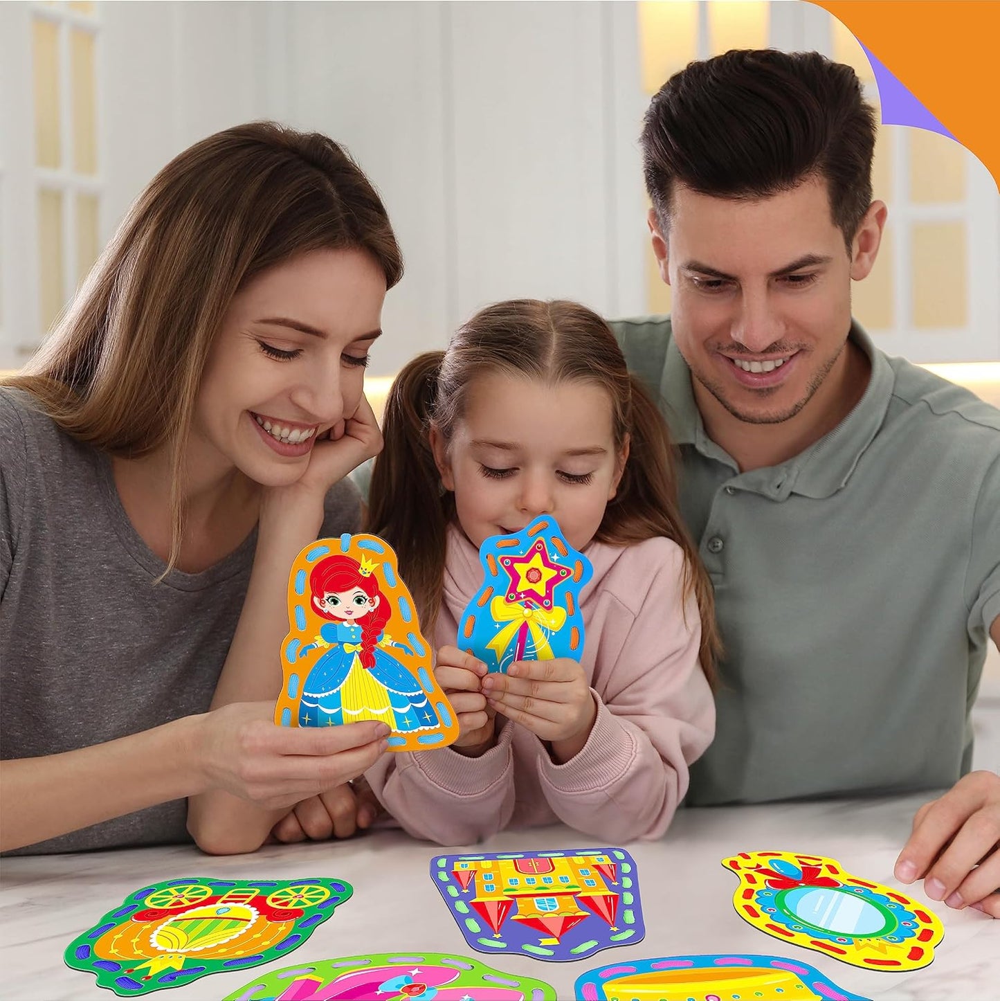 SpriteGru 9 Pieces Kids Lacing Cards, Double Sided Sewing Cards in 9 Vehicle Cards with 9 Colorful Laces, Imagination Development Lacing Toys Games for Children Educational and Learning Activity
