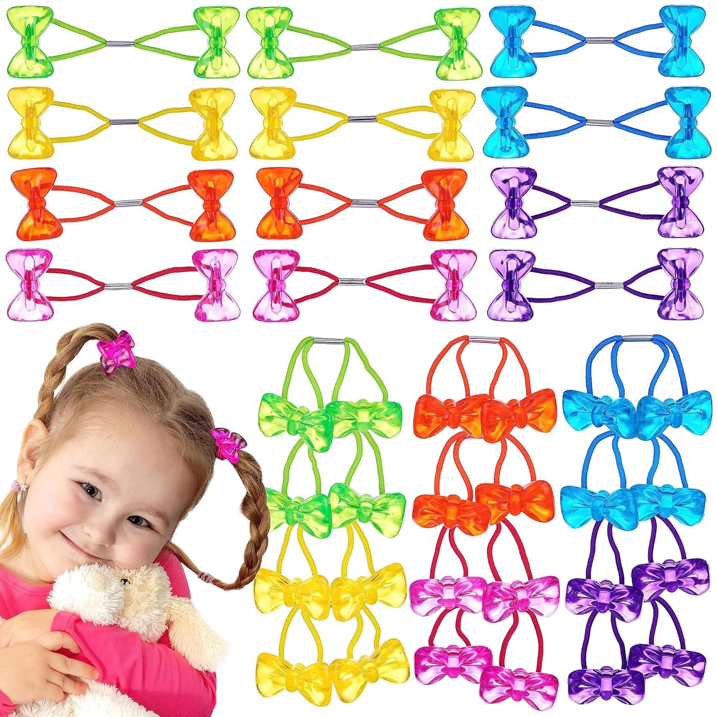 20pc Ponytailers Balls Elastics 18mm Round Opaque Multicolored Twin Beads Bauble Holders Toddler Kids Braiding Styling