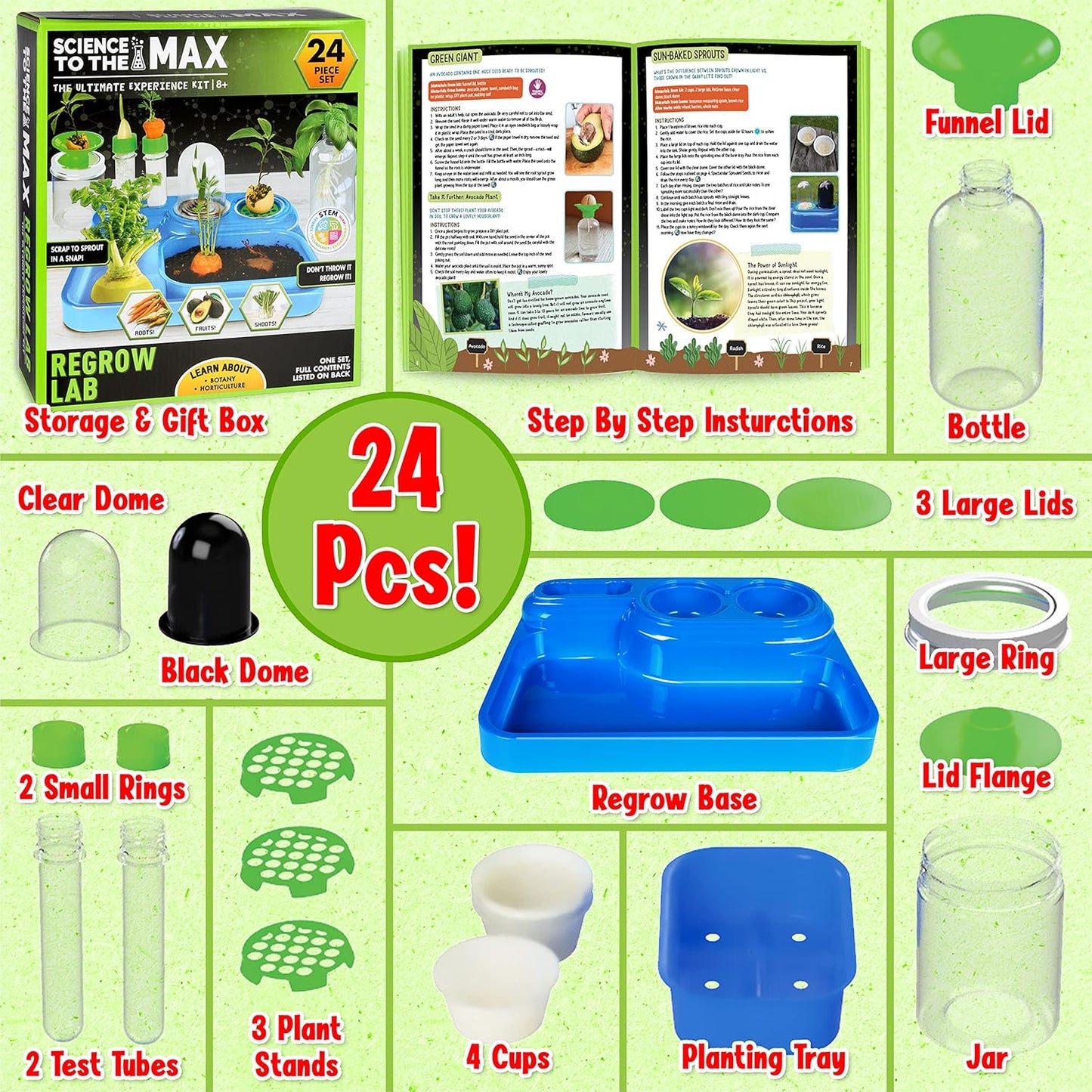 ReGrow Science Kit for Kids 8+ - Replant Simple Ingredients to Generate New Plants! 15+ Experiments - 12 Tools Included - Growing Kits for Kids Boys Girls - STEM Educational Lab