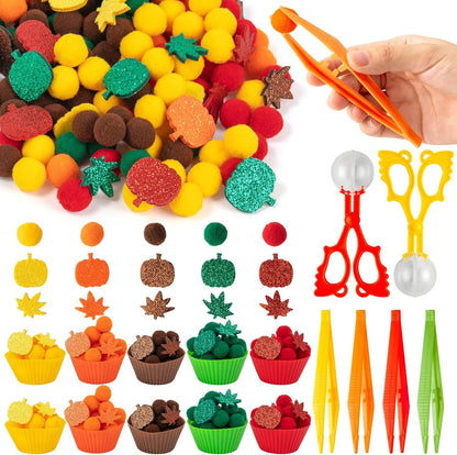 EZdhuawuse Summer Fine Motor Toys - 270Pcs Counting Sorting Sensory Bin Filler Set for Kids Xmas Counting Toy with Felt Xmas Tree Pom Poms Cup Clip for Preschool Education Activities