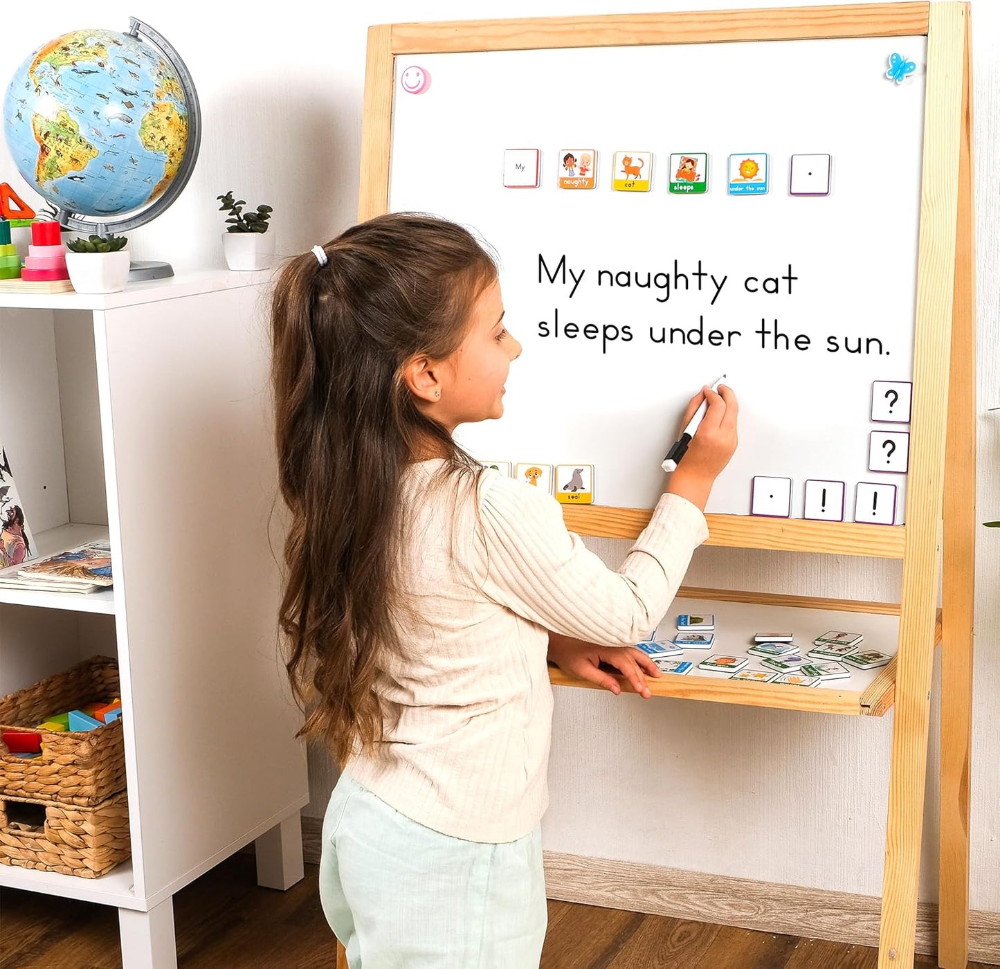 Simply Magic 910 PCS Magnetic Phonics Tiles Set & 110 PCS Sentence Building Kit for Kids