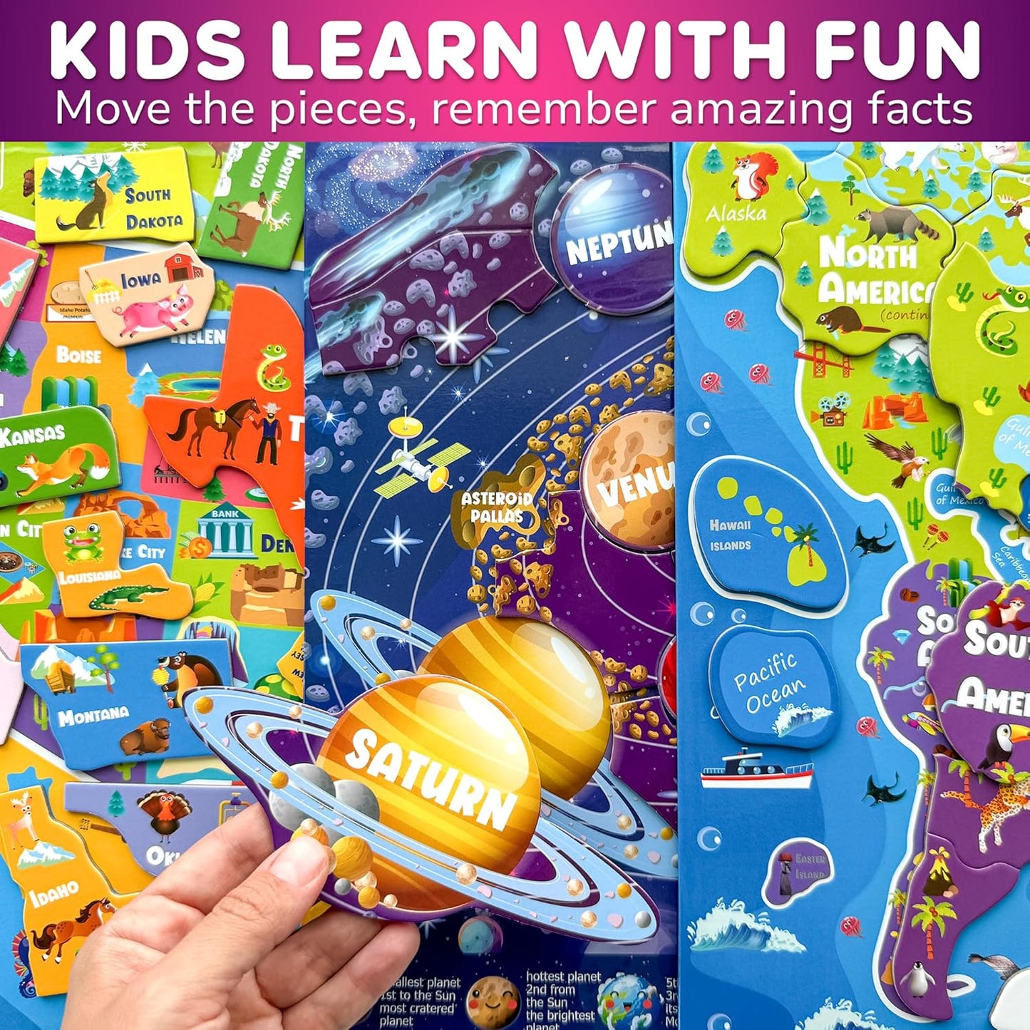 QUOKKA Puzzles for Kids Ages 4-6 - Realistic USA Map Wooden Puzzles for Toddlers 3-5 - Montessori Wood Educational Toys for 2-4 Years Old - United States Geography Learning Games for Kids 6-8