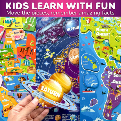 QUOKKA Puzzles for Kids Ages 4-6 - Realistic USA Map Wooden Puzzles for Toddlers 3-5 - Montessori Wood Educational Toys for 2-4 Years Old - United States Geography Learning Games for Kids 6-8