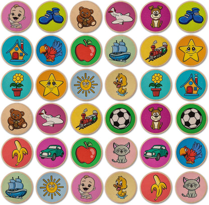 Montessori-Inspired Wooden Matching Game for Toddlers 2-4 Years - Durable, Scratch-Resistant 36 Card Set, Includes Carry Bag - Memory Game for Toddlers 2-4 Years - Cognitive Verbal Skills Development