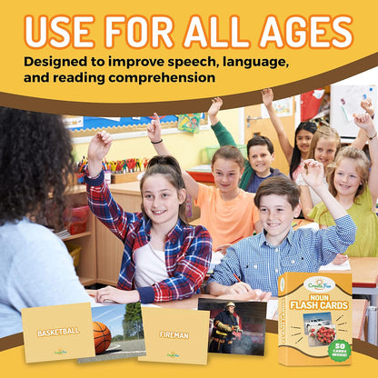 50 Noun Flash Cards, Fun Vocabulary Builder Educational Learning Photo Cards for Kids, Homeschool, Adults, Seniors, Speech Therapy, ESL, Autism, Dementia, Aphasia, SLP, ABA, and Occupational Therapy
