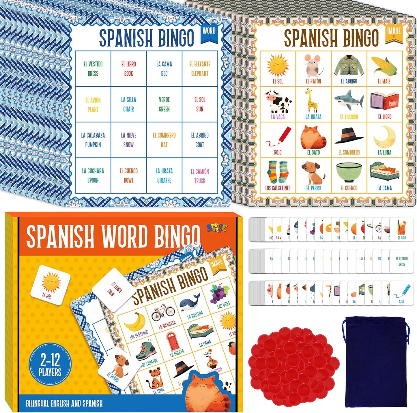 SpriteGru Multiplication & Division Bingo Game, 480 Math Problems, 2 Educational Math Board Game for Kindergarten and Preschool Kids 4-8, Perfect for Classroom & At Home (Up to 25 Players)