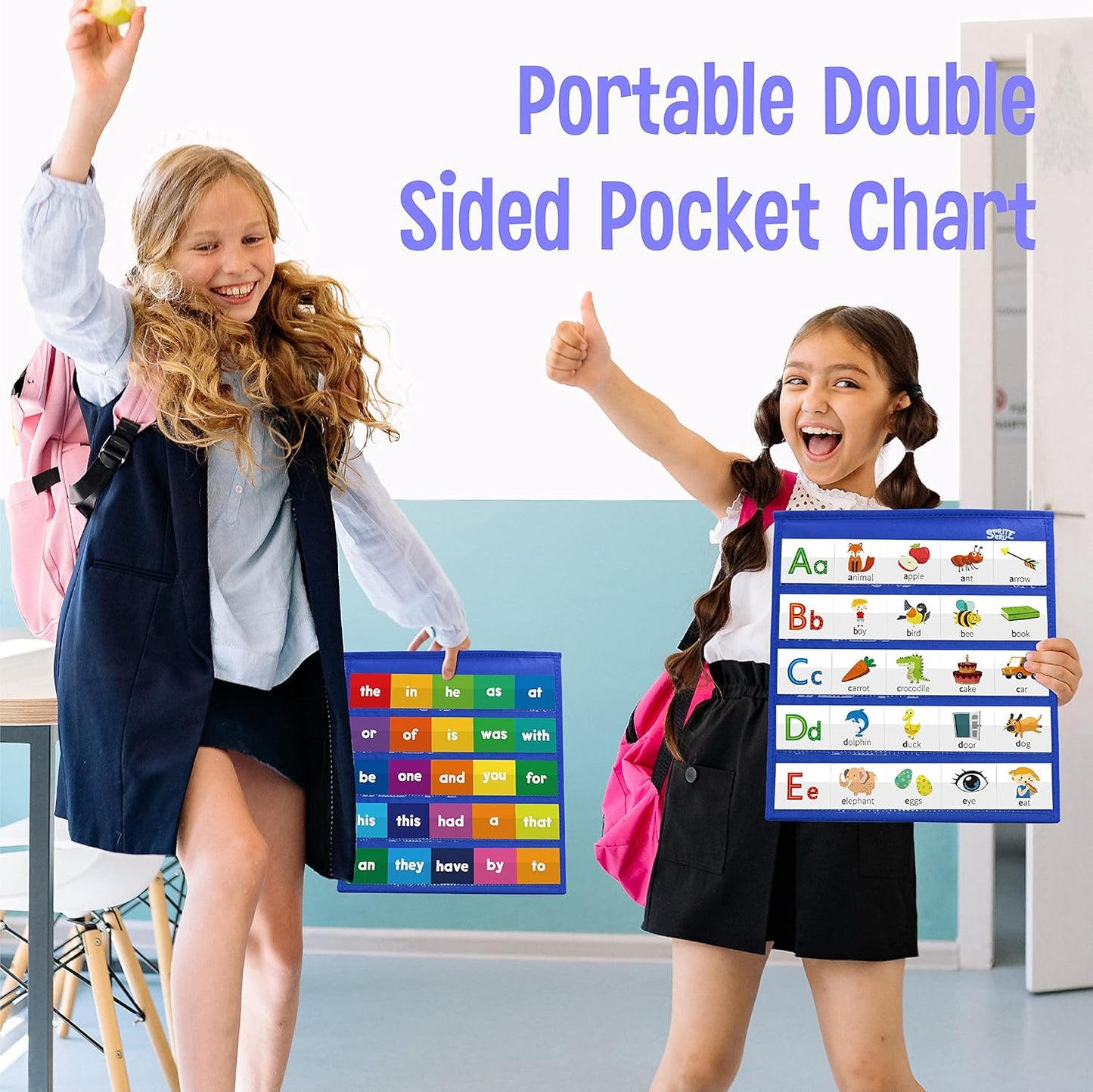 Word Building Desktop Pocket Chart, 48 CVC Words & 50 First Words, Double-Sided Tent Word Builder, Vocabulary Learning Flashcards Set for Kindergarten Reading and Spelling