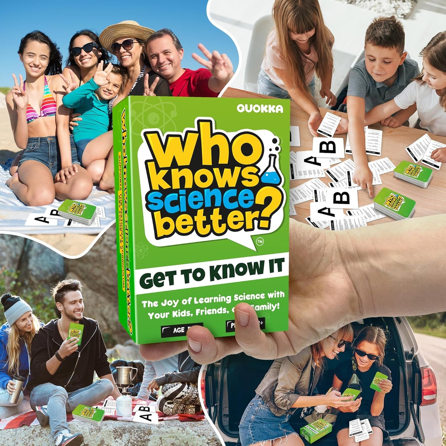 QUOKKA Board Games for Kids 8-12 and Family - Set of 4 Who Knows It Better? - 2000+ Questions Across Biology, Culture, STEM and Math - Educational Trivia Cards for Learning and Game Night