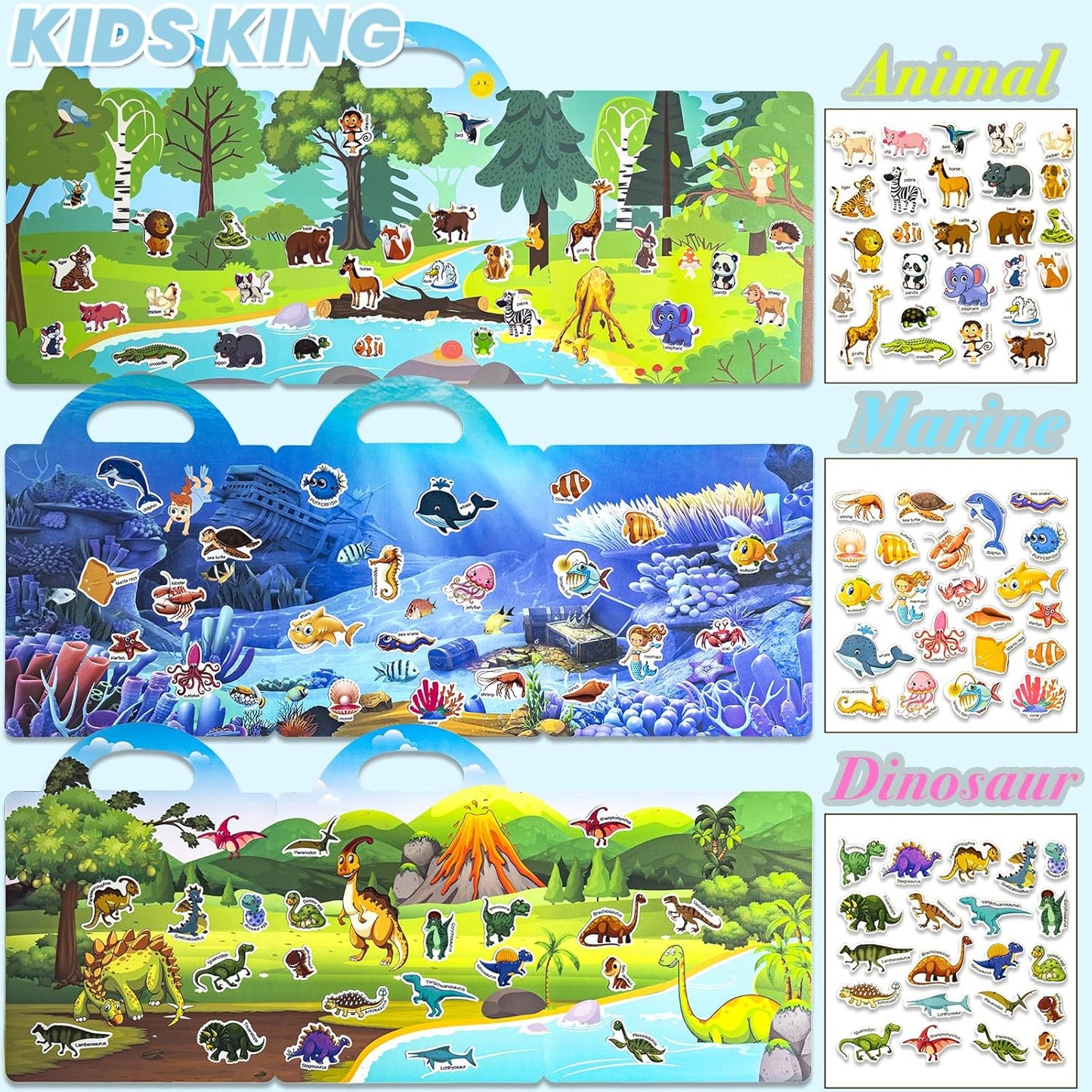 Reusable Sticker Books for Toddlers 1-3, Puffy Stickers Book for Kids Ages 2-4, Toddler Travel Activities Book Toy for Birthday Christmas - Christianity Jesus, Noah's Ark, Fairy Tales(3 Set)