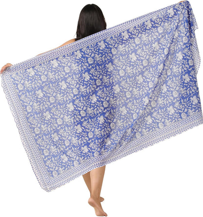 100% Cotton Sarong Cover Up for Women Indian Block Print Beach Wrap Skirt Long Boho Swimsuit Bikini Pareo (73” x 43”)